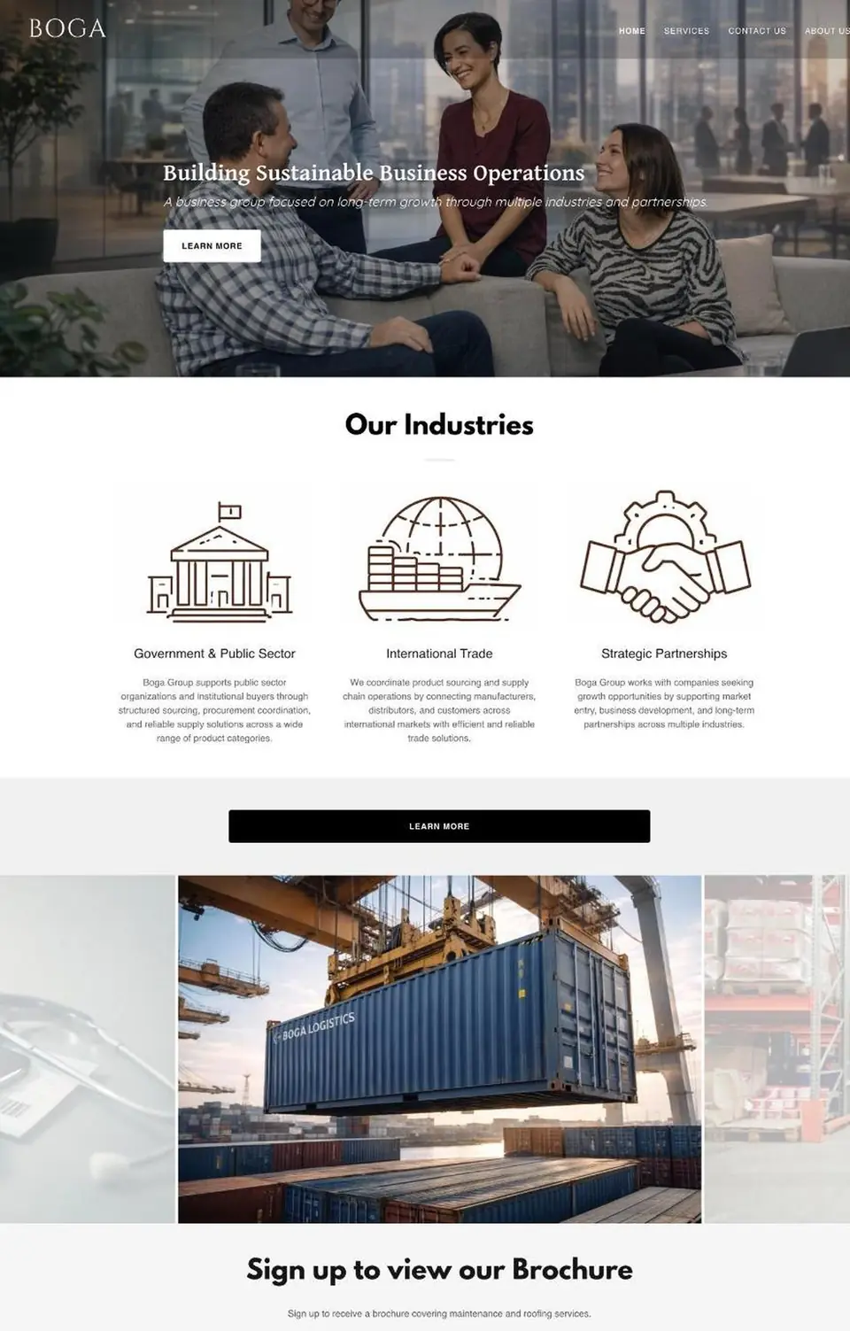 Full page screenshot of the BOGA USA website