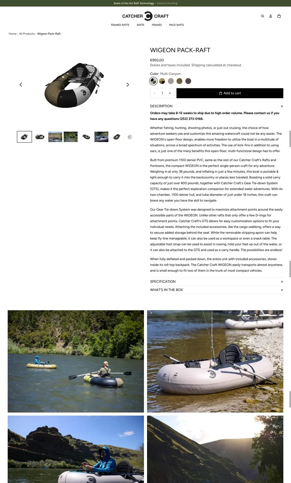 Full page screenshot of the Catcher Craft website